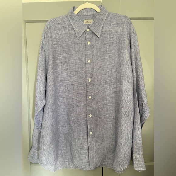 Brioni 3XL Blue Linen Button Down Shirt - Picture 3 of 12